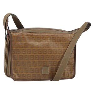 Authentic FENDI Zucchino Canvas Shoulder Bag Brown